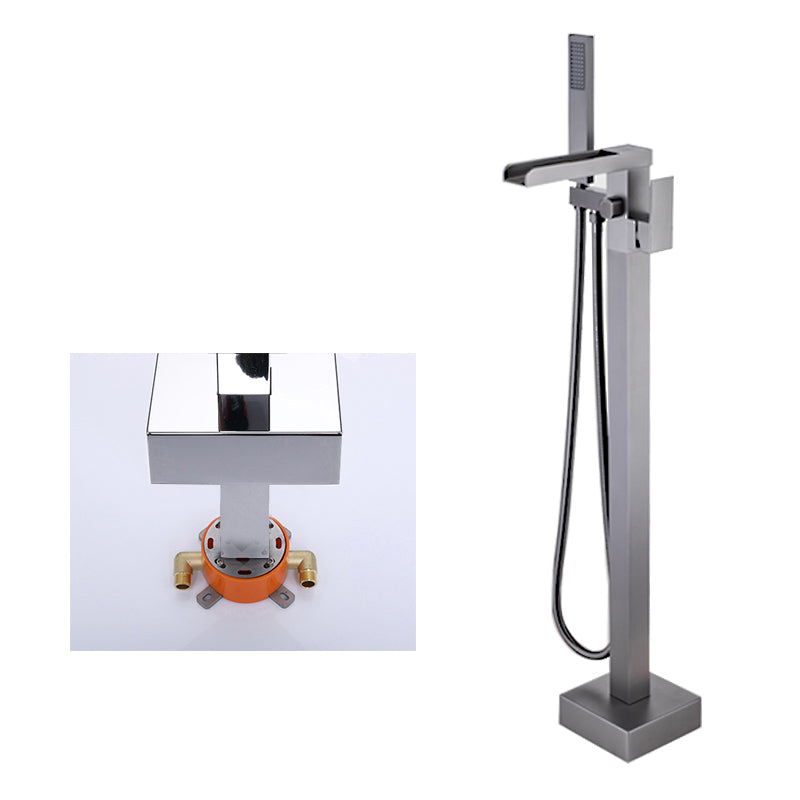 Modern Brass Freestanding Tub Filler Floor Mounted Tub Filler with Handle