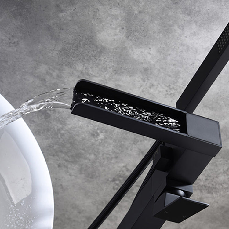 Modern Brass Freestanding Tub Filler Floor Mounted Tub Filler with Handle