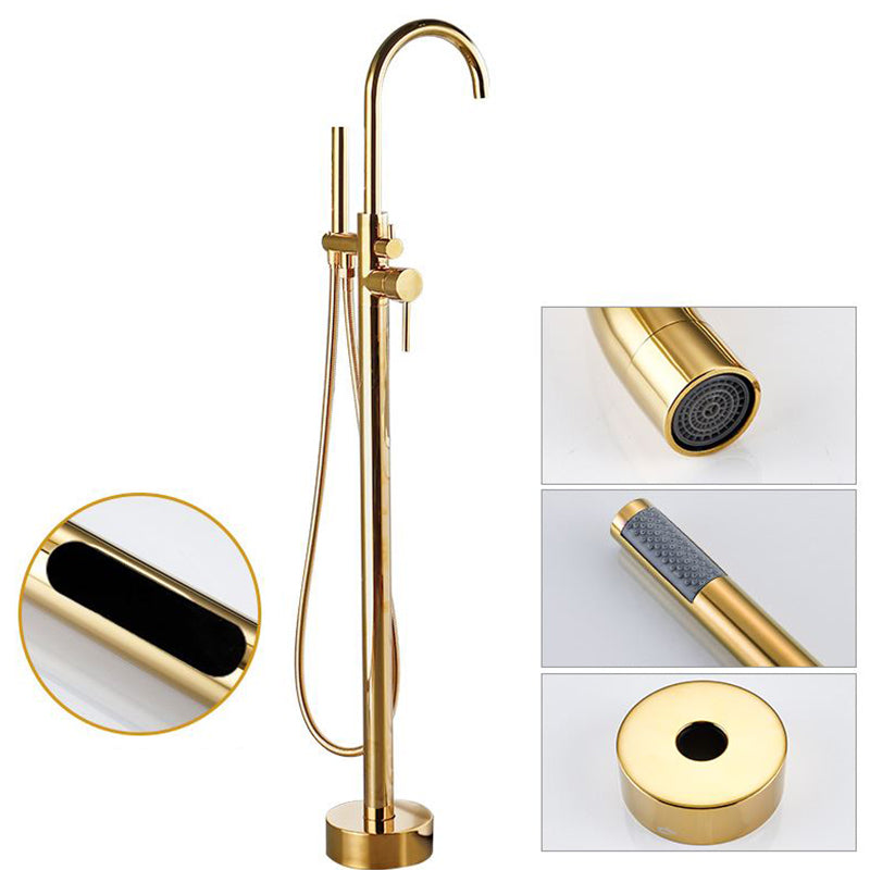 Tub Filler Lever Handle Freestanding Brass High Arc Handshower Traditional Tub Filler