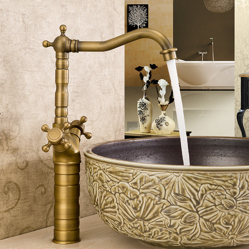 Glam Vessel Sink Bathroom Faucet Brass Cross Handles Swivel Spout Lavatory Faucet