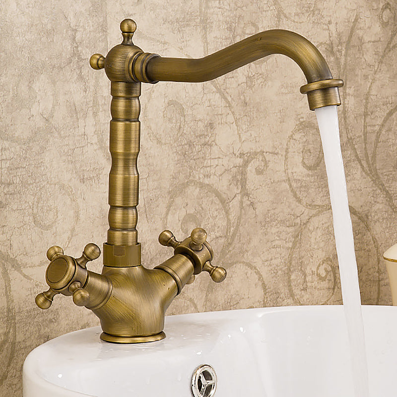 Glam Vessel Sink Bathroom Faucet Brass Cross Handles Swivel Spout Lavatory Faucet