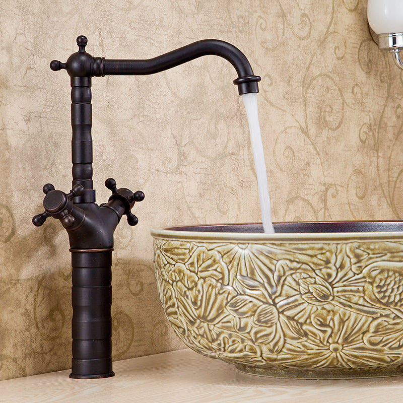 Glam Vessel Sink Bathroom Faucet Brass Cross Handles Swivel Spout Lavatory Faucet