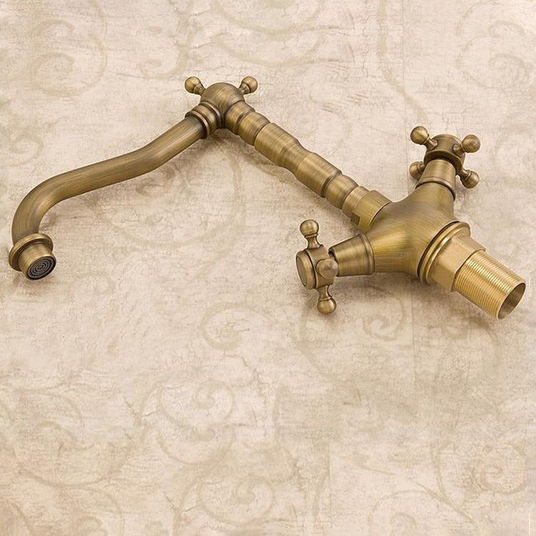 Glam Vessel Sink Bathroom Faucet Brass Cross Handles Swivel Spout Lavatory Faucet