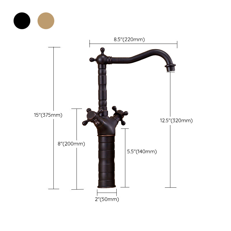 Glam Vessel Sink Bathroom Faucet Brass Cross Handles Swivel Spout Lavatory Faucet