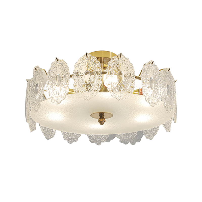 Drum Shape Flush Ceiling Lights Modern Style Glass 6/8 Lights Flush Mount Fixture in Clear