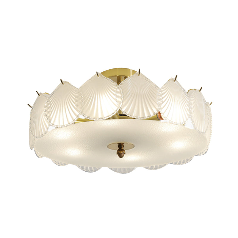 Drum Shape Flush Ceiling Lights Modern Style Glass 6/8 Lights Flush Mount Fixture in Clear
