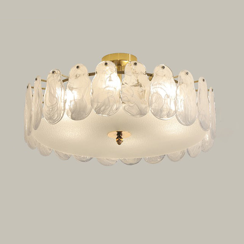 Drum Shape Flush Ceiling Lights Modern Style Glass 6/8 Lights Flush Mount Fixture in Clear