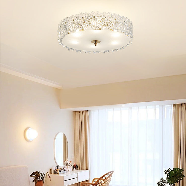 Drum Shape Flush Ceiling Lights Modern Style Glass 6/8 Lights Flush Mount Fixture in Clear