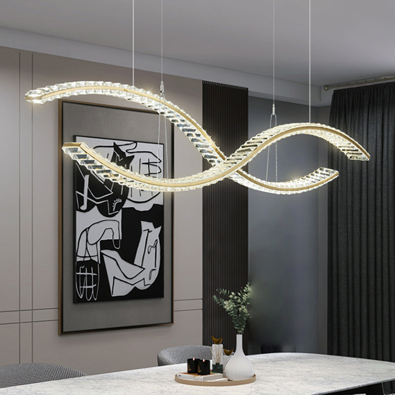Modern Style Wave Shape Island Pendants Crystal Pendant Lights for Dining Room