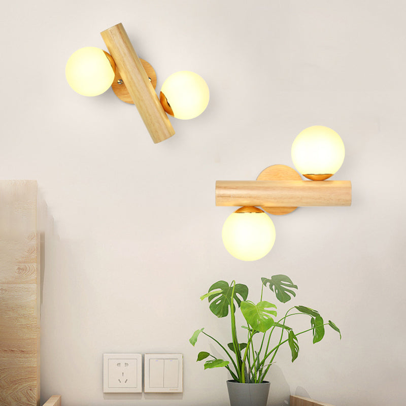White Glass Wall Light Contemporary Flush Mount Wood Lighting for Room