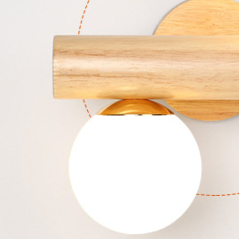 White Glass Wall Light Contemporary Flush Mount Wood Lighting for Room
