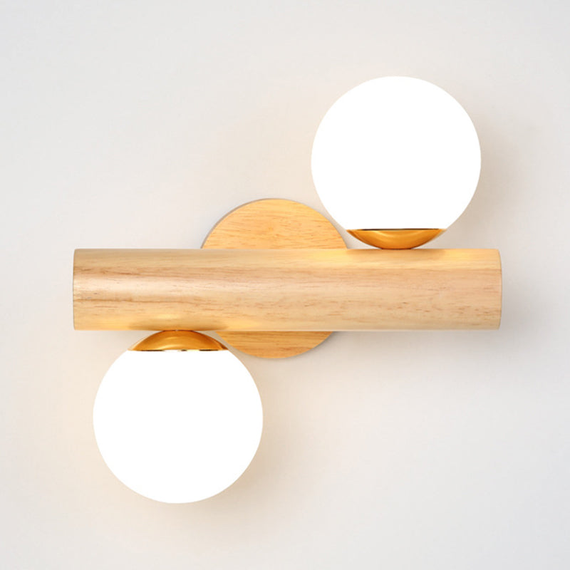 White Glass Wall Light Contemporary Flush Mount Wood Lighting for Room
