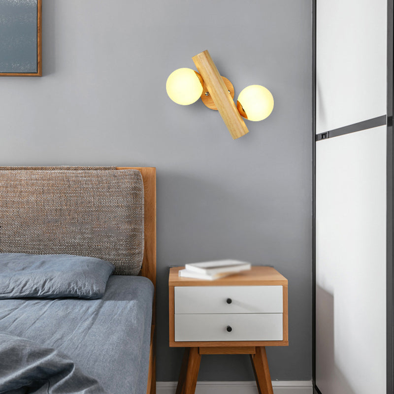 White Glass Wall Light Contemporary Flush Mount Wood Lighting for Room