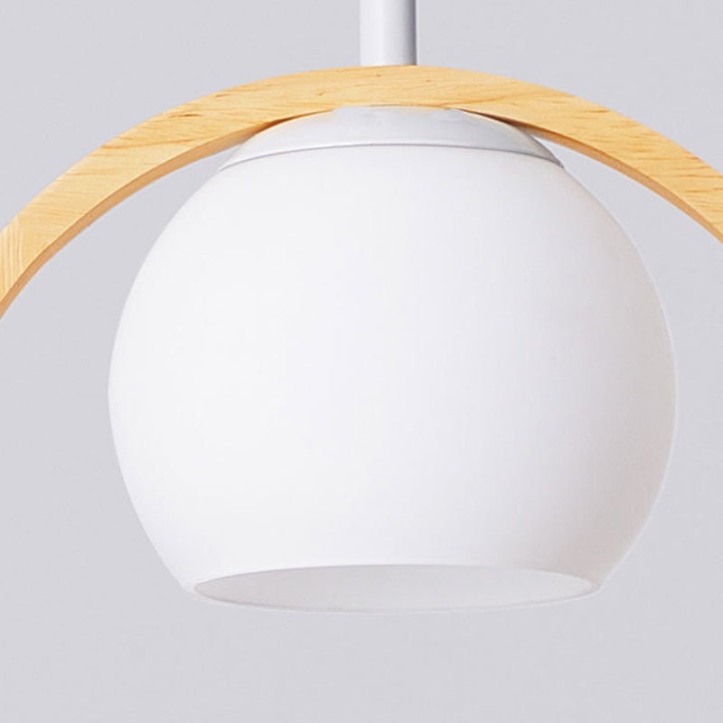 Modernism Wood Lighting Globe White Glass Shaded Wall Light for Foyer