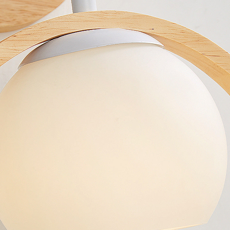 Modernism Wood Lighting Globe White Glass Shaded Wall Light for Foyer