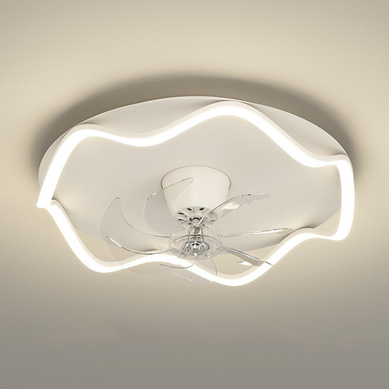 Modernism 7-Blade Ceiling Fan Metallic White LED Fan with Light for Foyer
