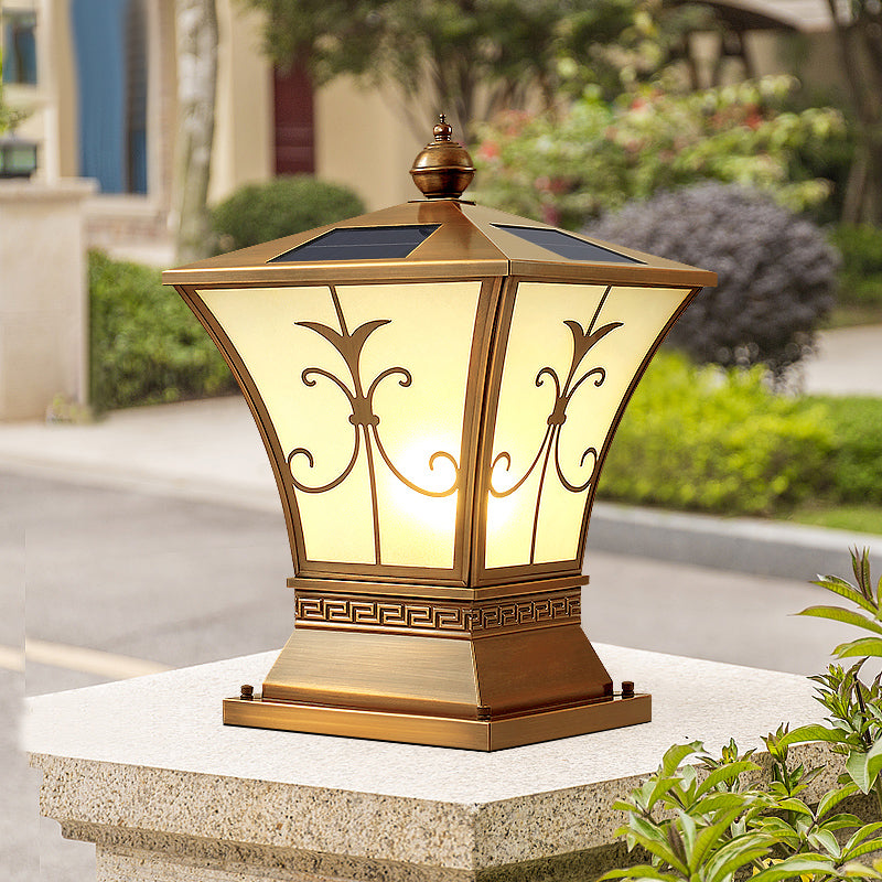 Drum Shape Metal Solar Pillar Lamp Modern Style 1 Light Outdoor Light