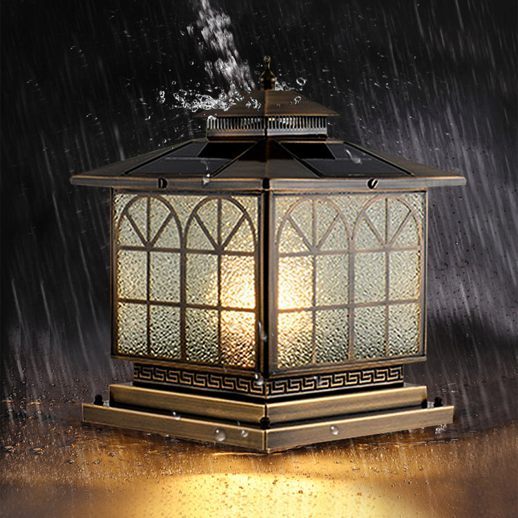 Geometric Shape Metal Solar Pillar Lamp Modern Style 1 Light Outdoor Light in Bronze