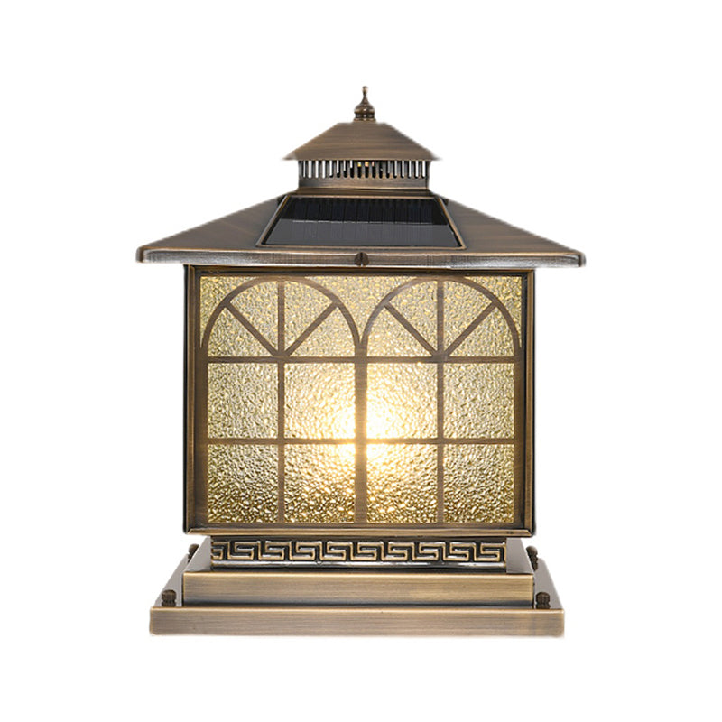 Geometric Shape Metal Solar Pillar Lamp Modern Style 1 Light Outdoor Light in Bronze