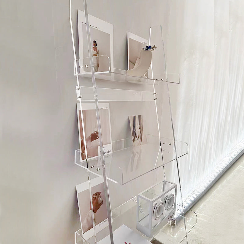 Ladder Open Back Bookshelf Acrylic Shelves Included Bookcase
