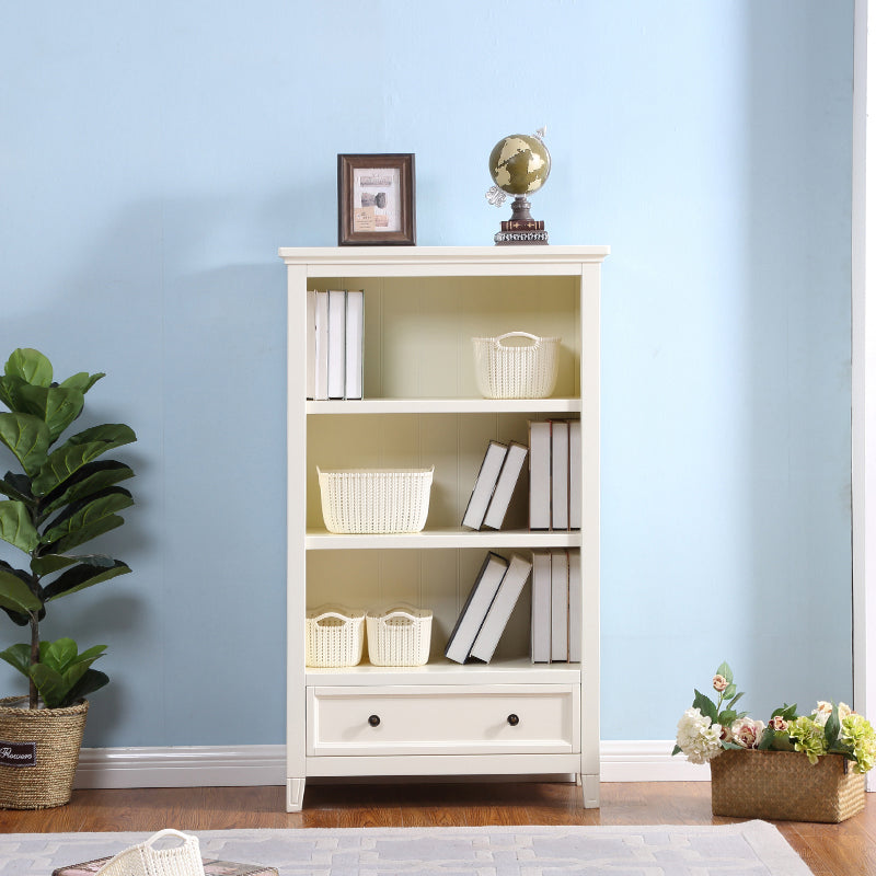 Modern Style Closed Back Bookcase Standard Wooden Bookshelf in White