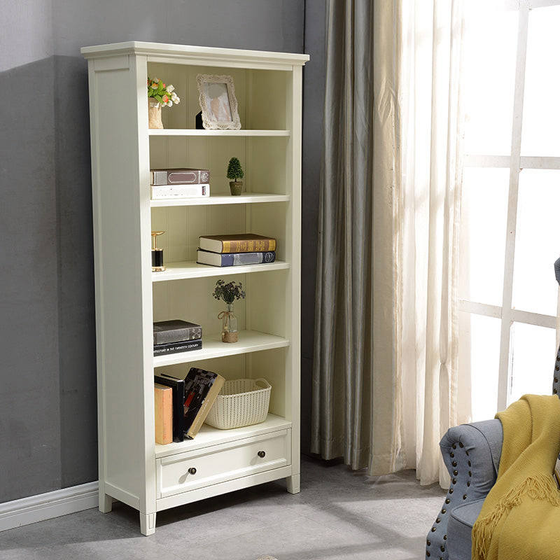 Modern Style Closed Back Bookcase Standard Wooden Bookshelf in White