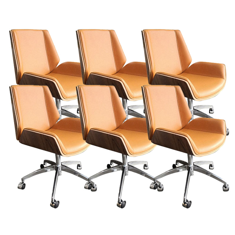 Armless Desk Chair Modern No Distressing Leather Office Chair with Wheels