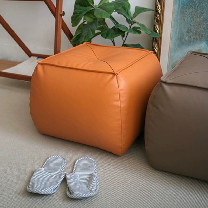 Modern Ottoman PU Leather Upholstered Solid Color Tear Resistant Square Ottoman