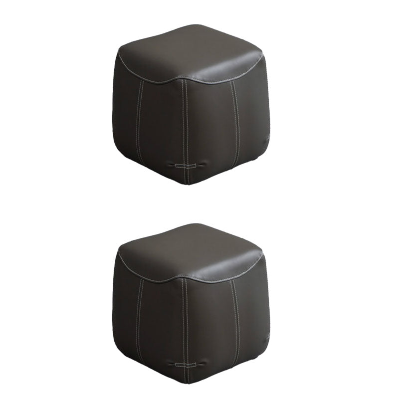 Mid-Century Modern Ottoman Genuine Leather Upholstered Solid Color Square Ottoman