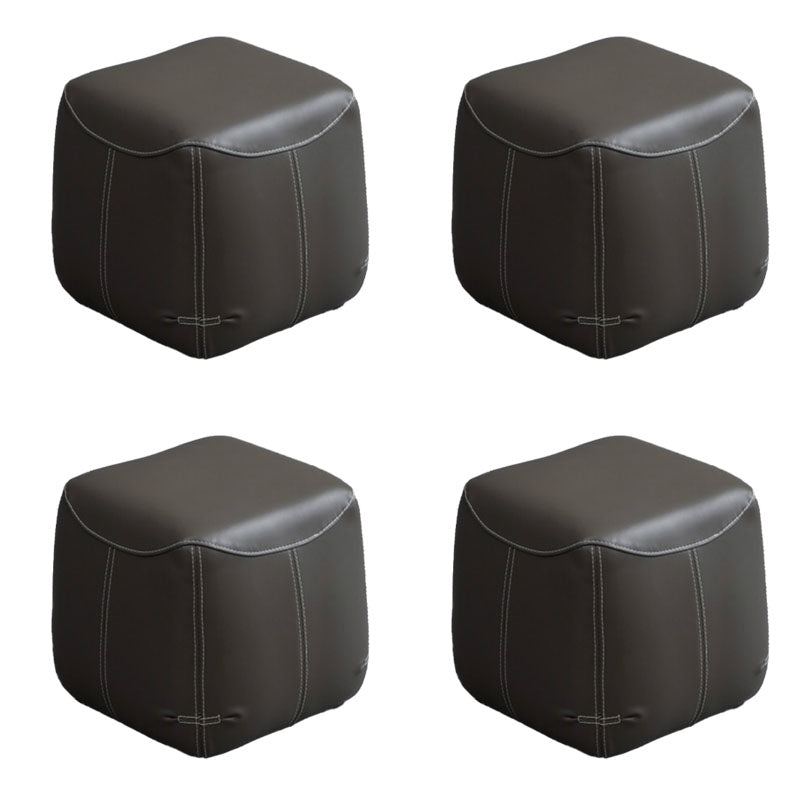Mid-Century Modern Ottoman Genuine Leather Upholstered Solid Color Square Ottoman