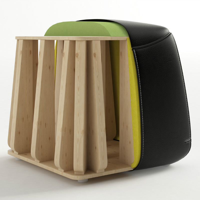 Mid-Century Modern Ottoman Genuine Leather Upholstered Solid Color Square Ottoman