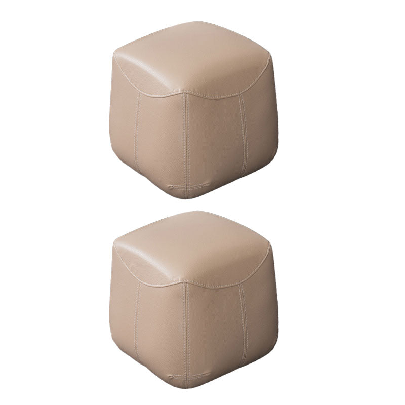 Mid-Century Modern Ottoman Genuine Leather Upholstered Solid Color Square Ottoman
