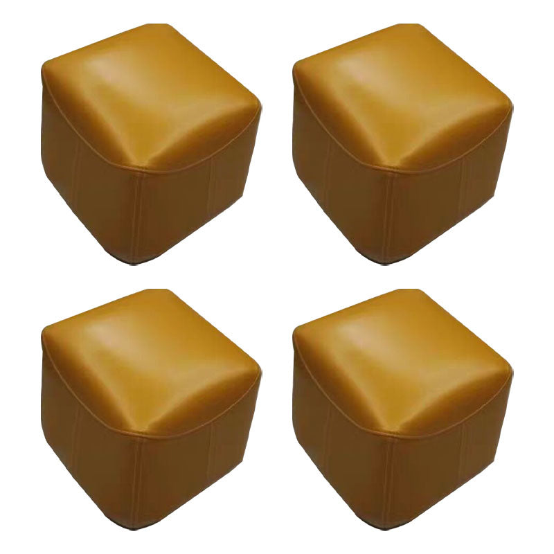 Mid-Century Modern Ottoman Genuine Leather Upholstered Solid Color Square Ottoman