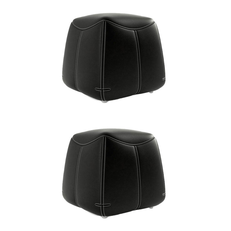 Mid-Century Modern Ottoman Genuine Leather Upholstered Solid Color Square Ottoman