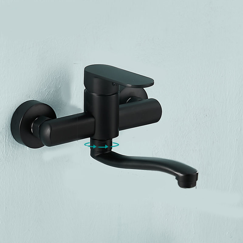 Low Arc Tub Filler Black Swivel Single Lever Handle Wall-Mounted Copper Tub Filler