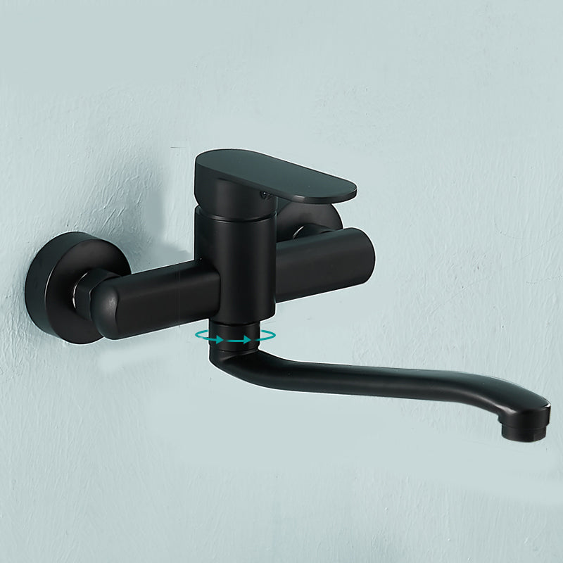 Low Arc Tub Filler Black Swivel Single Lever Handle Wall-Mounted Copper Tub Filler