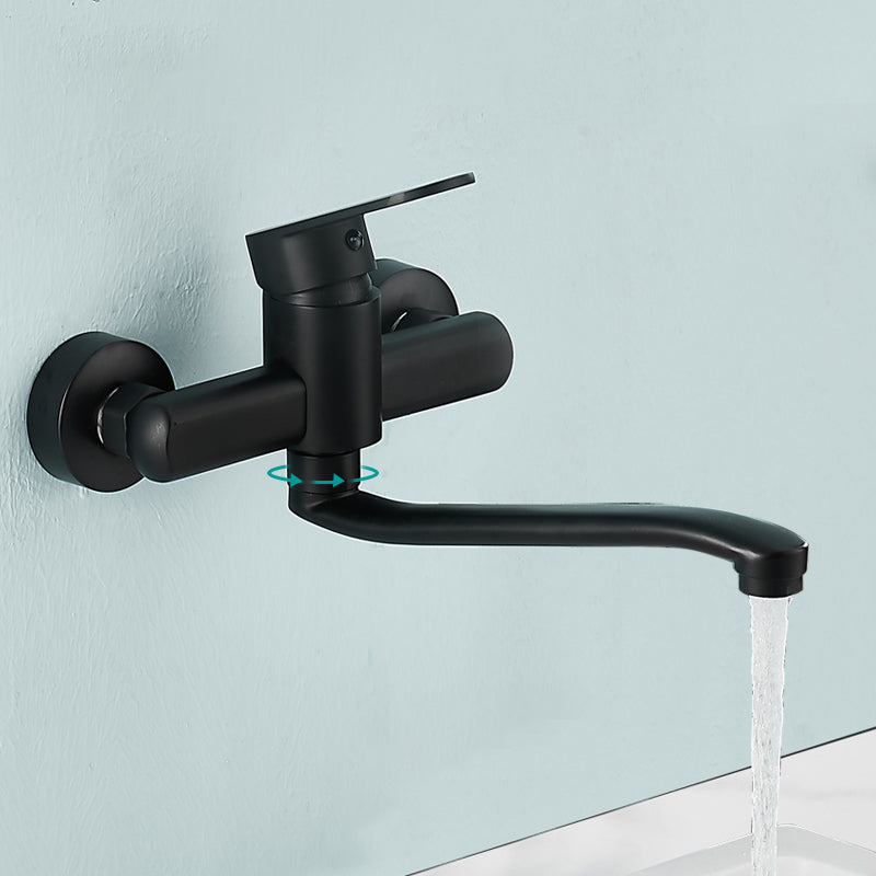 Low Arc Tub Filler Black Swivel Single Lever Handle Wall-Mounted Copper Tub Filler