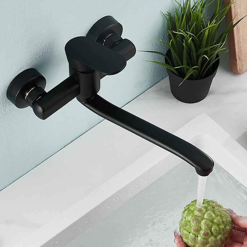 Low Arc Tub Filler Black Swivel Single Lever Handle Wall-Mounted Copper Tub Filler