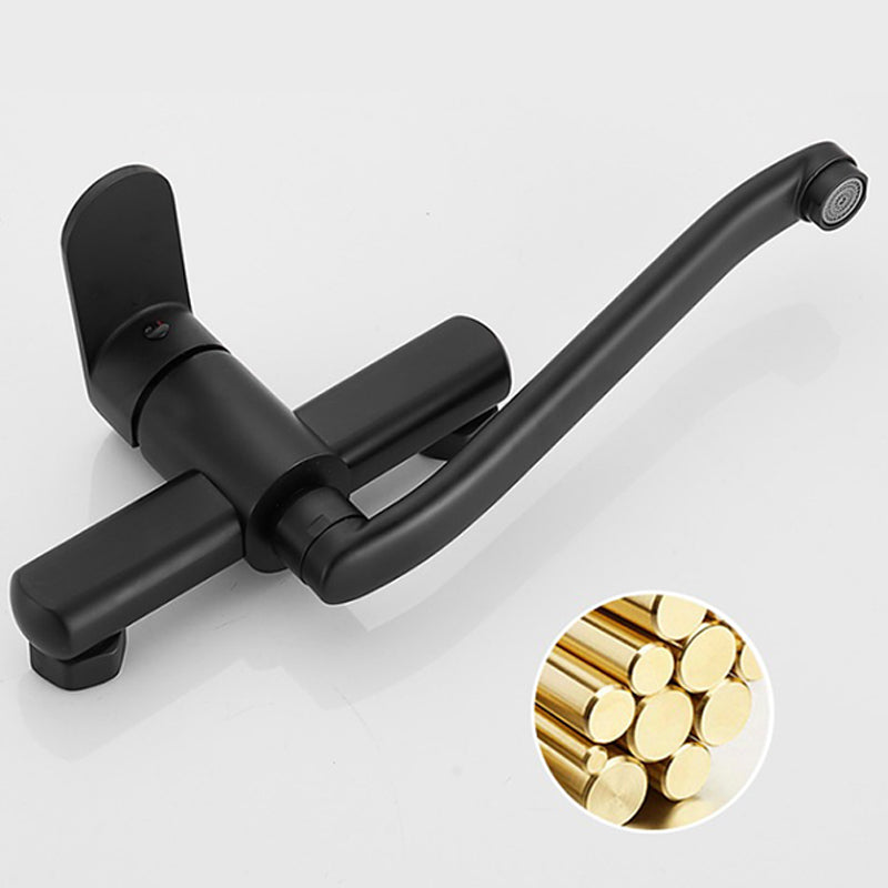 Low Arc Tub Filler Black Swivel Single Lever Handle Wall-Mounted Copper Tub Filler