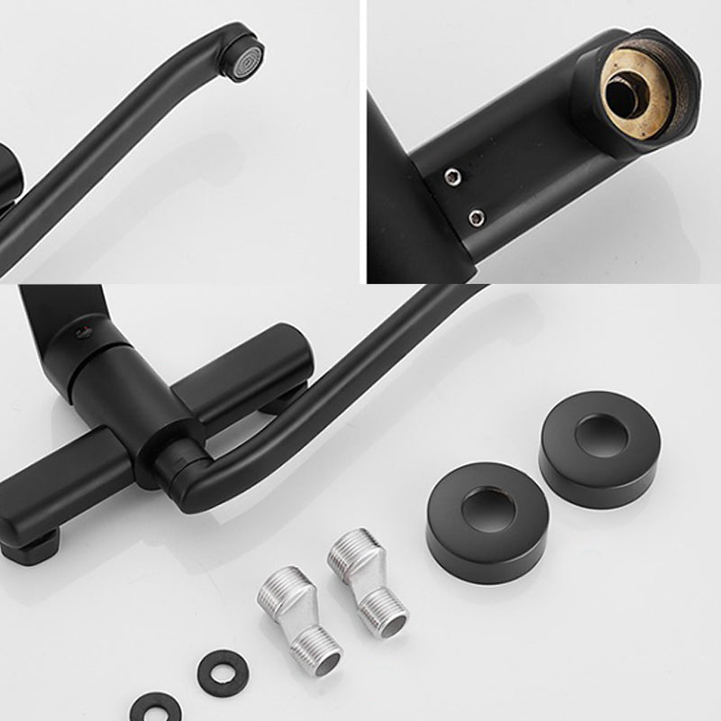 Low Arc Tub Filler Black Swivel Single Lever Handle Wall-Mounted Copper Tub Filler