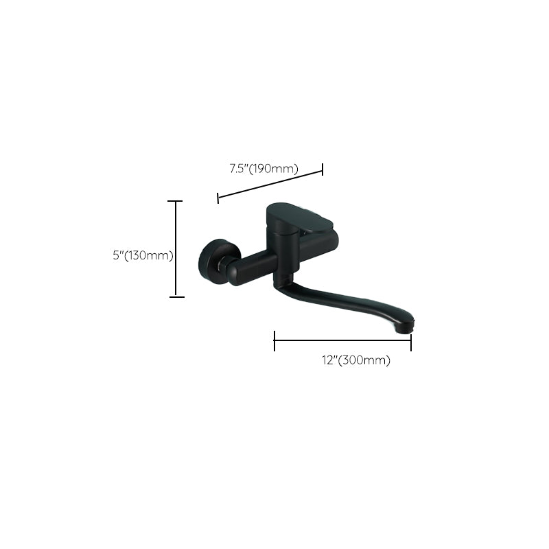 Low Arc Tub Filler Black Swivel Single Lever Handle Wall-Mounted Copper Tub Filler