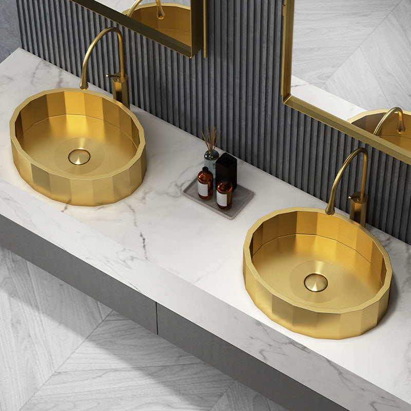 Modern Bathroom Sink Solid Color Metal Trough Bathroom Sink with Pop-Up Drain