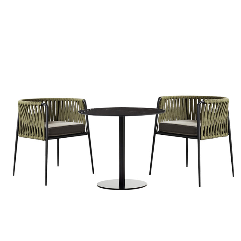 Metal and Stone Dining Table Set 1/2/3 Pcs Black Boho Dining Set