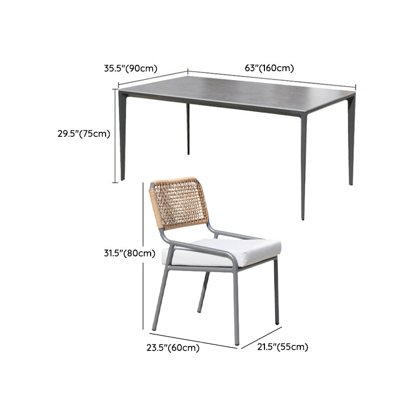 Boho Matte Gray Dining Table Set 1/2/5/7 Pcs Metal Dining Set