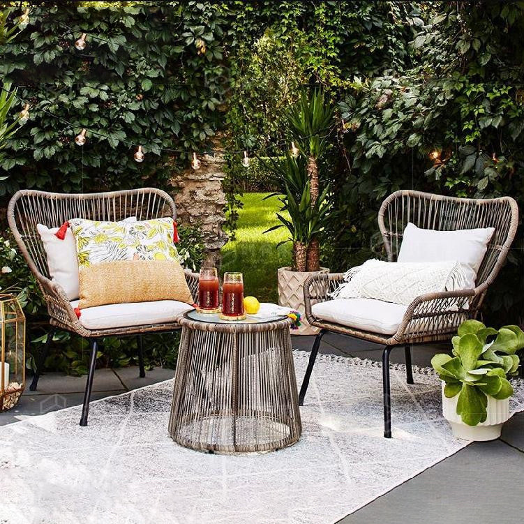 Round Glass Top Dining Table Set 1/2/3 Pcs Modern Outdoor Dining Set