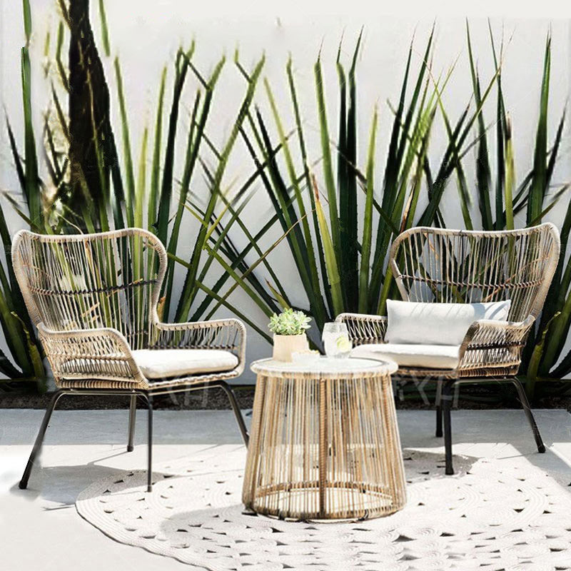 Round Glass Top Dining Table Set 1/2/3 Pcs Modern Outdoor Dining Set