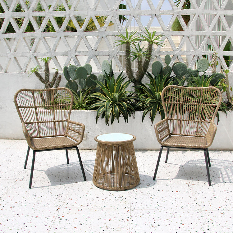 Round Glass Top Dining Table Set 1/2/3 Pcs Modern Outdoor Dining Set