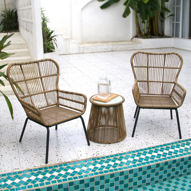 Round Glass Top Dining Table Set 1/2/3 Pcs Modern Outdoor Dining Set