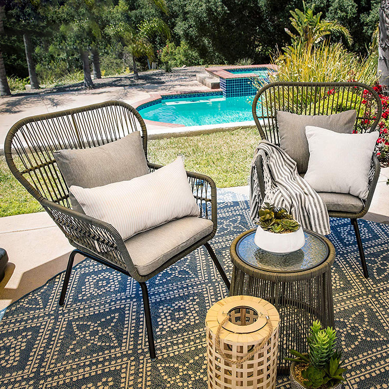 Round Glass Top Dining Table Set 1/2/3 Pcs Modern Outdoor Dining Set