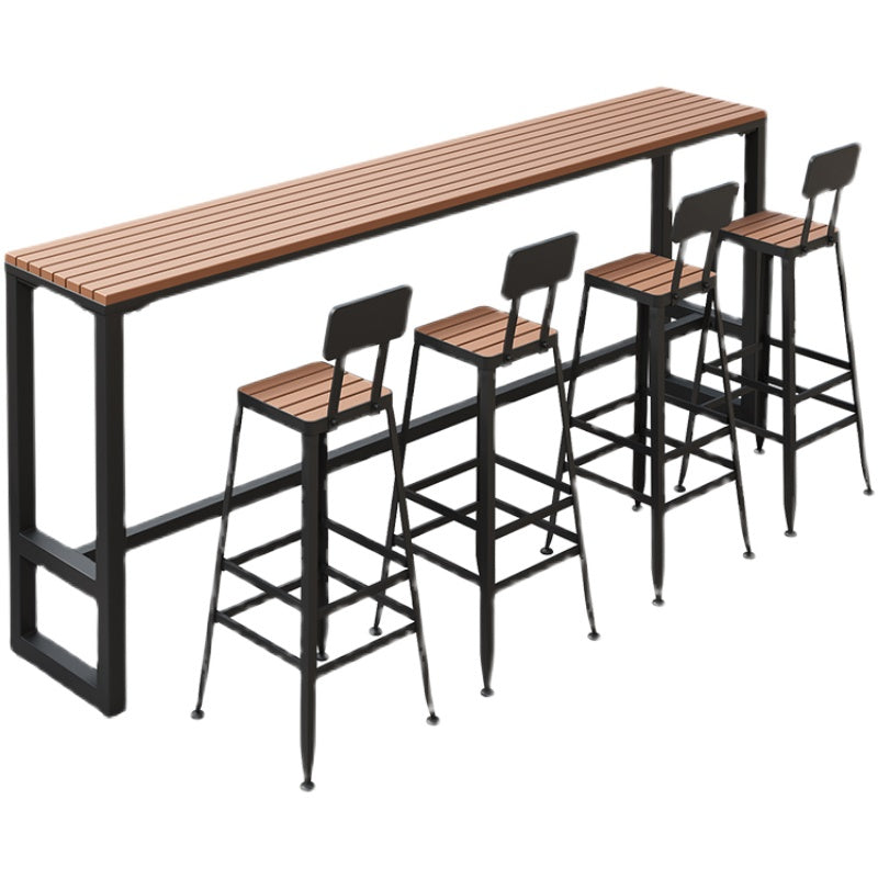 Industrial 1/5 Pieces Metal Bar Table Set Reclaimed Wood Bar Height Set for Outdoor